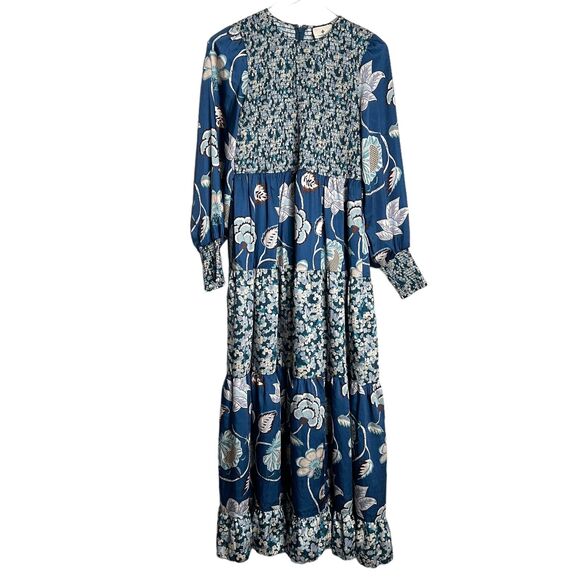 Tuckernuck Dresses & Skirts - Tuckernuck Libby Floral Mixed Media Midi Dress in Dewberry Blues Boho